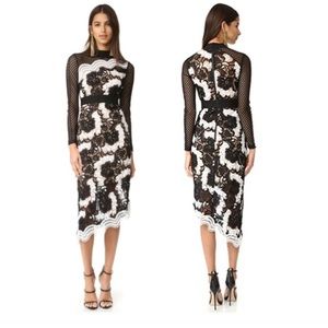 Self-Portrait Mixed-Lace Asymmetric Midi Dress Sz. 4